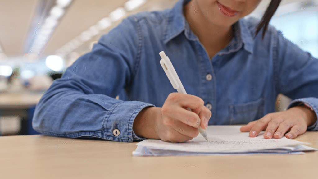 採用試験が合格を目指して論作文を勉強している人の画像