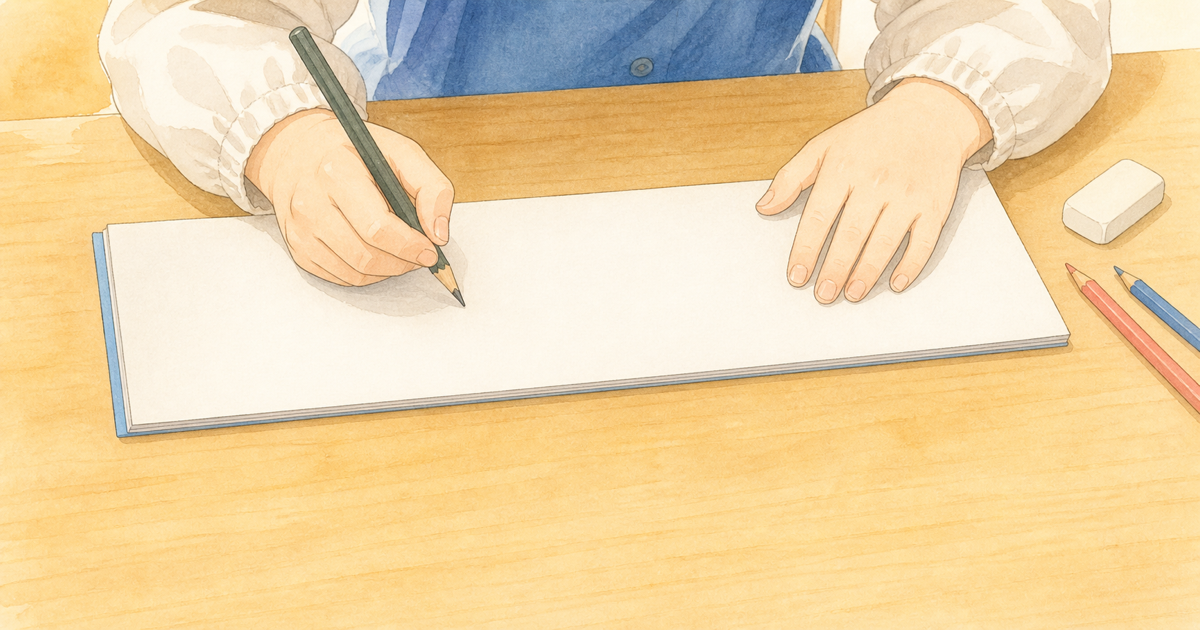 ノートに書き込む手元のイラスト